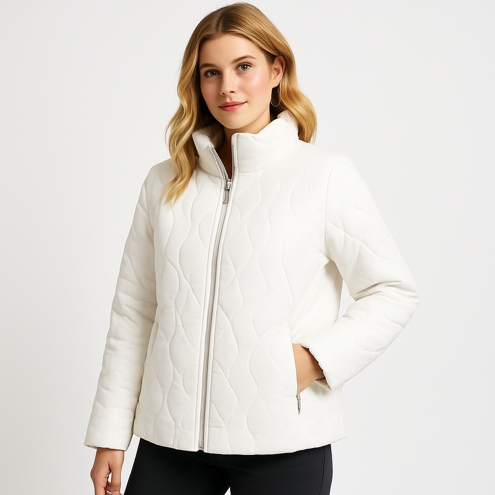 Donatella White Puffer Coat Womens Large Quilted Jacket